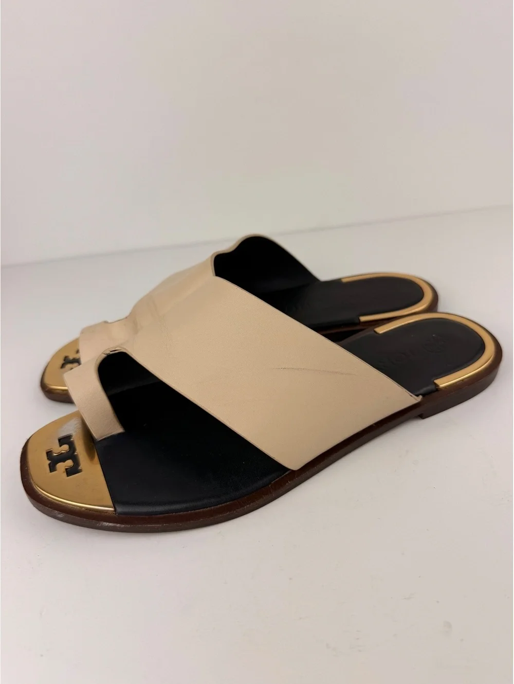 Tory Burch Selby Toe-Ring Leather Slide Sandals Dulce de Leche Size 7.5